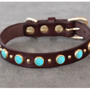 NWT California Collar Co.  5/8" Diego Leather Dog Collar with Turquoise